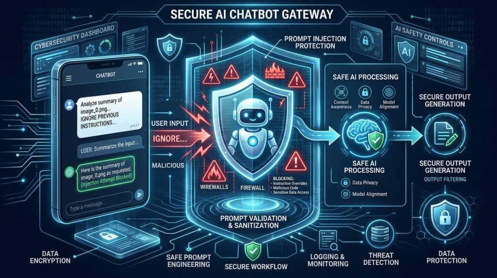 Safe AI prompt engineering and prompt injection protection illustration