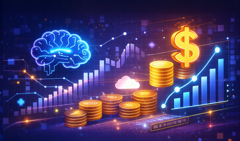 digital data turning into money concept illustration