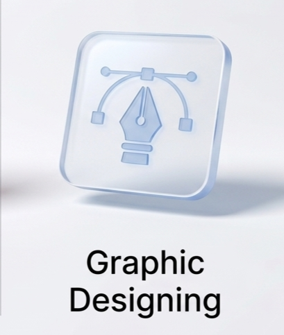 Professional 3D glass icon of a digital pen tool and vector curve for creative graphic design and branding services.