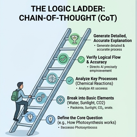 Visual ladder diagram explaining the chain-of-thought prompting process for complex problem solving