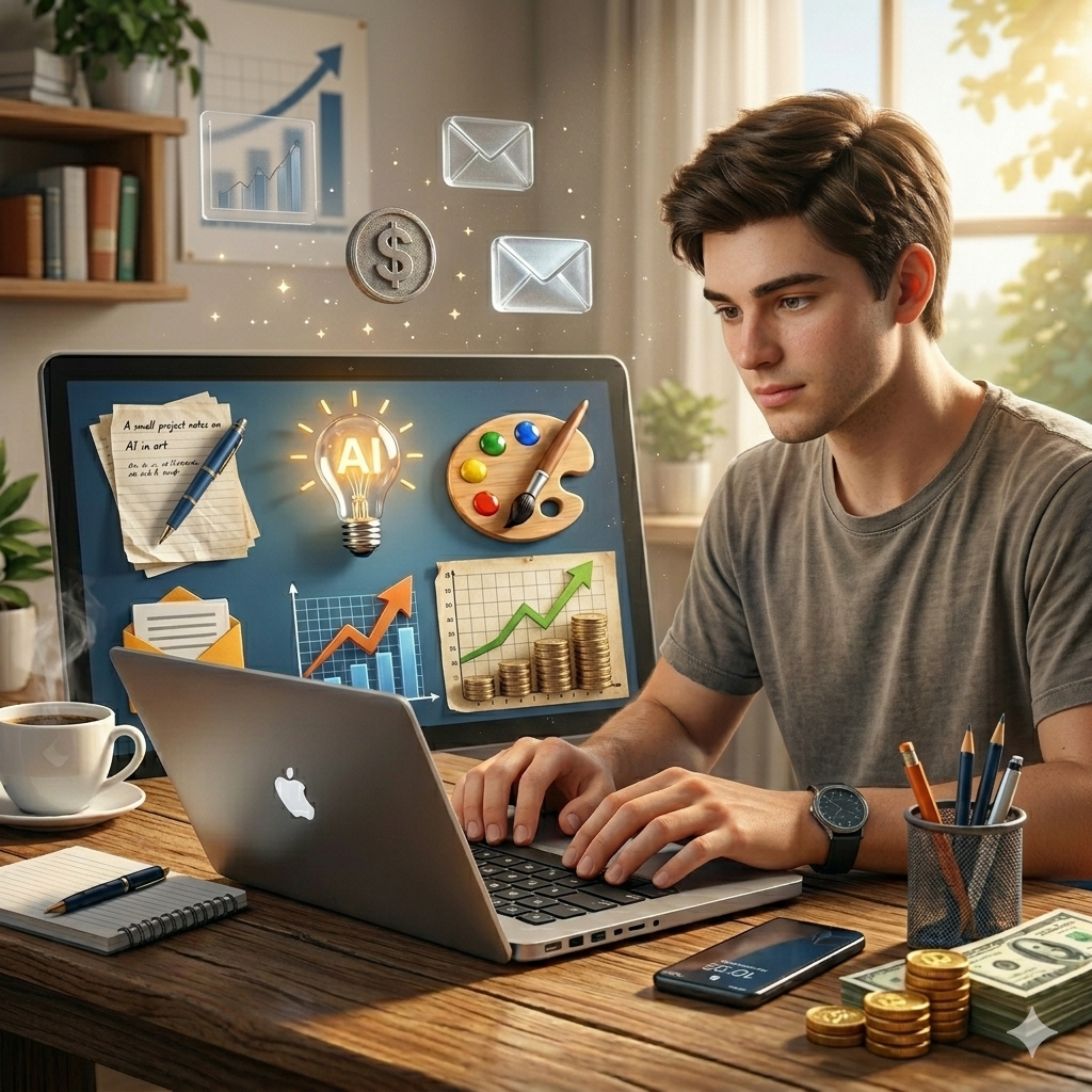 Person learning online skills on laptop to earn money from home in 2026