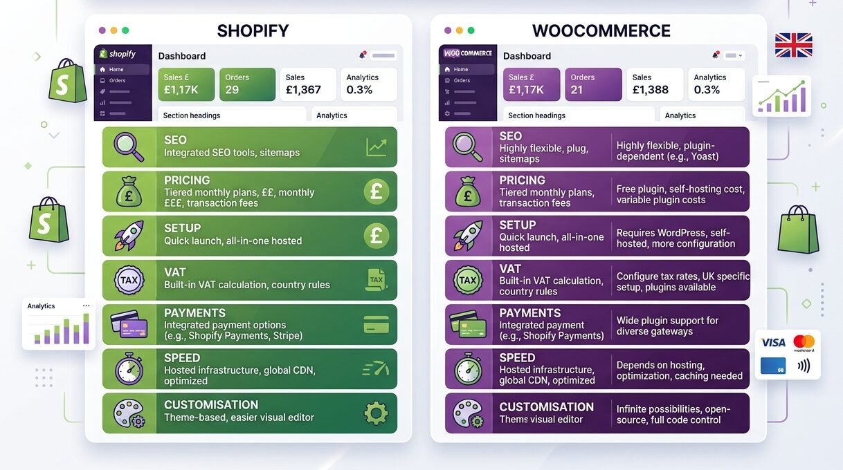 Shopify vs WooCommerce comparison for UK ecommerce stores